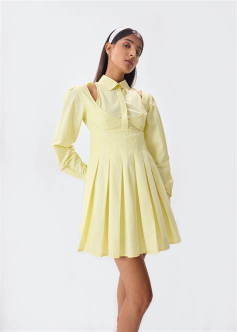 LEMON PLEATED SHIRT DRESS – Thnwhn