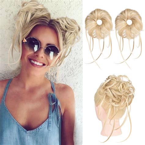 Messy Bun Hair Piece - HOOJIH 2 Pack Wavy Updo Extensions for Women ...