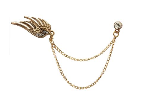 Buy Knighthood Golden Angel Wings with Stone Hanging Chain Lapel Pin ...