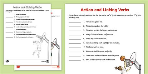 Action and Linking Verbs Worksheet