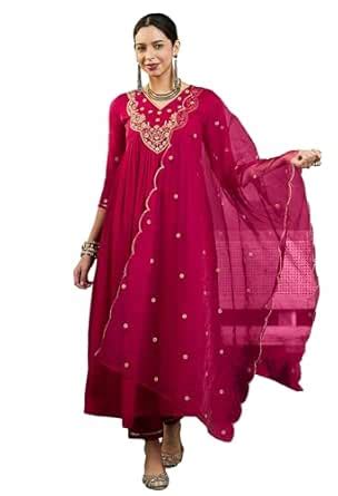 Buy LYMI LABEL Rose Vichitra Zari Sequence Thread Embroidered Kurta ...