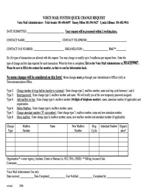 Fillable Online bunny dillon voice mail systems administrator form Fax ...