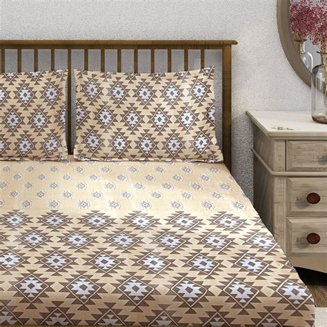 Buy SWAYAM Ananda Cotton 210TC Printed 3Pcs Queen Bedsheet Set from ...