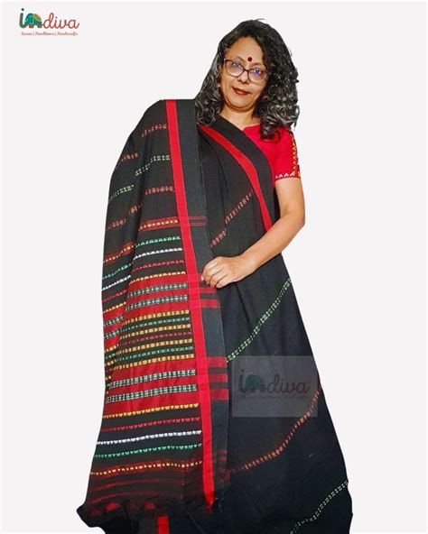 Black & Red Handloom Begampuri Cotton Saree – Indiva