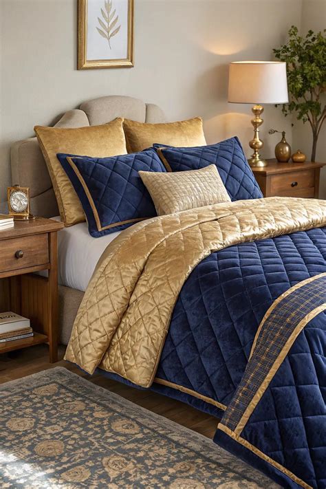 18+ Elegant Royal Blue & Gold Bedding Ideas
