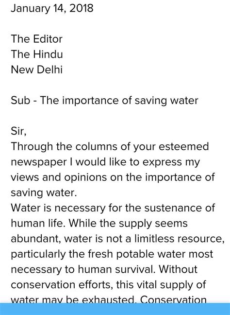 Write a letter to the editor of times of india to publish and articles ...