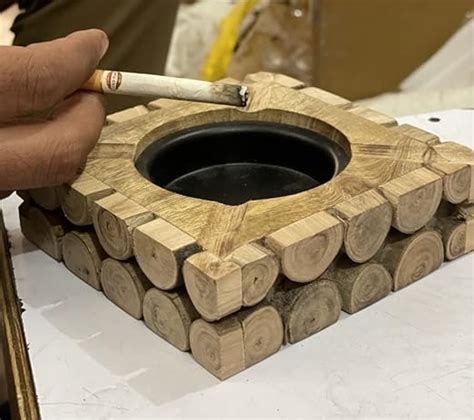 Buy KESHA SPREE Mango Wood Gitti Ash Tray Wooden and Metal ash keeping ...