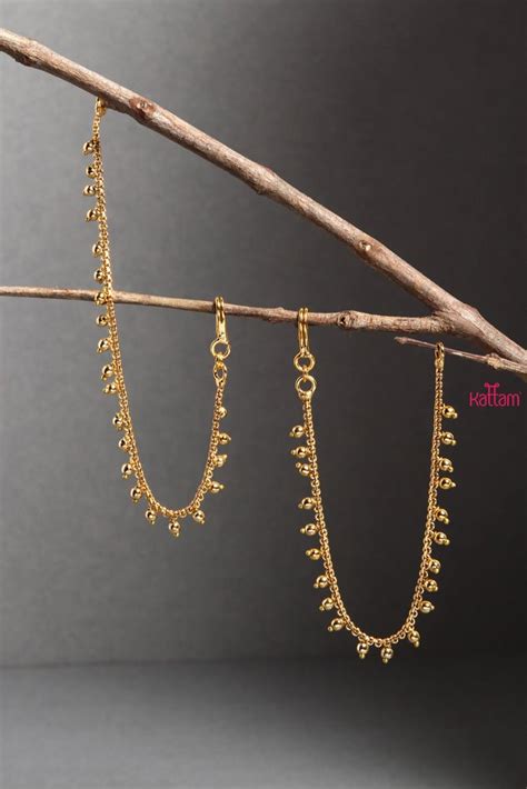 Gold Bead Ear Chain - Kattam