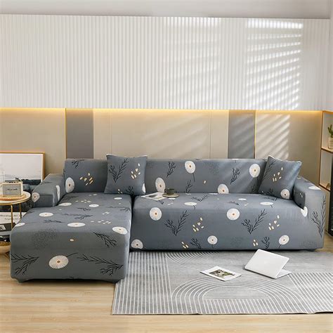 L Shape Sofa Cover - Grey Daisy - Trendize