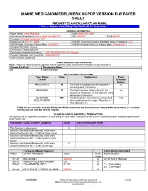 Fillable Online NCPDP PAYER SHEET TEMPLATE - Support Fax Email Print ...