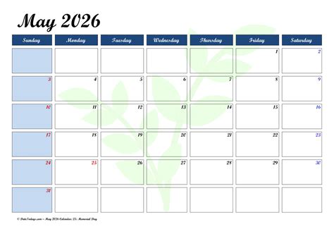 Free May 2026 Calendar with US Holidays Printable PDF