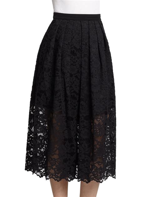 Lyst - Tibi Lace Midi Skirt in Black