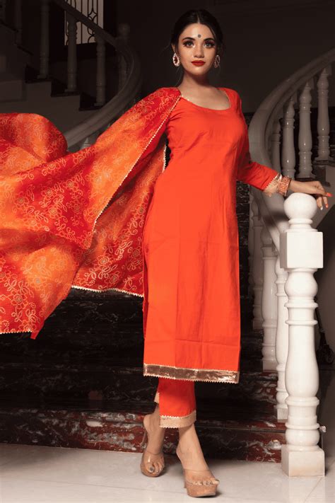 Get This Womens Orange Suit Set In Pure Cotton – Pomcha Jaipur