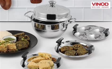 Vinod Gen - Z Multi Kadai 6 pcs Comes with Stainless Steel Lid, 2 Idli ...