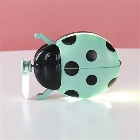 Portable USB Mini Fan Multi-function Cartoon Lighting Fan (Green Ladyb ...