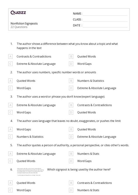 50+ Nonfiction worksheets on Quizizz | Free & Printable