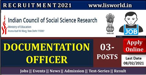 Recruitment for Documentation Officer (03 Posts) in ICSSR, New Delhi ...