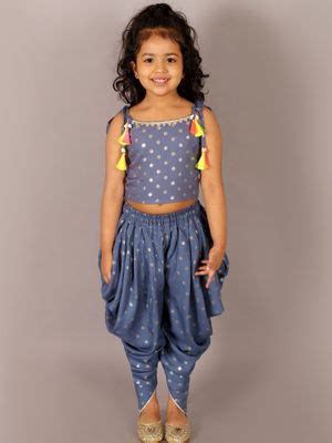 Buy Lil Drama Fusion Fair Girls Navy Crop Top with Dhoti (Set of 2) Online