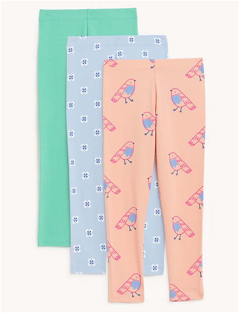 Buy 3pk Cotton Rich Patterned Leggings at Marks & Spencer
