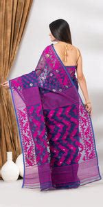 Navy Blue Dhakai Jamdani with Floral Motifs – Parinita Sarees and Fashion