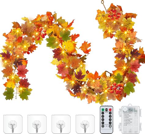 Amazon.com: Fall Garland Leafs Lights with Timer and Remote, 50 LED ...