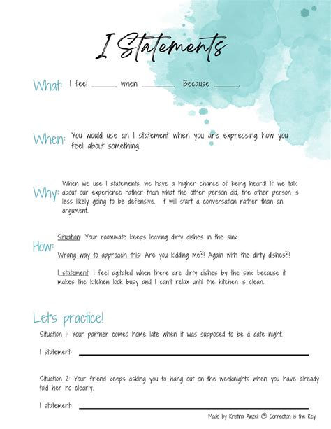 I Statements Worksheet - Etsy