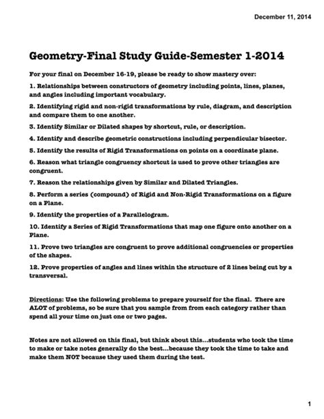 Image result for Semester One Geometry Study Guide