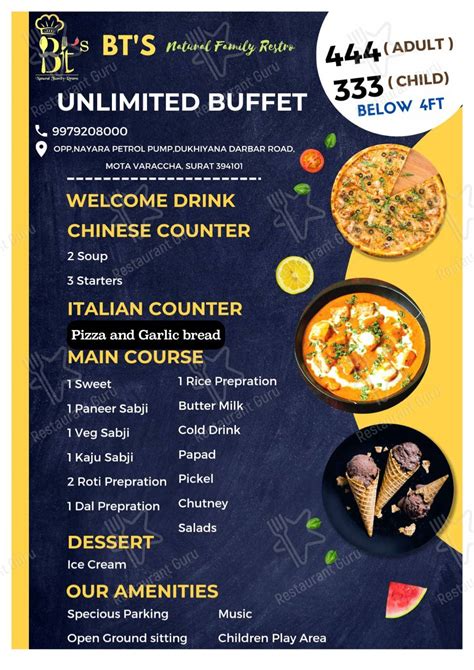 Menu at BT’s Natural Family Restro, Surat