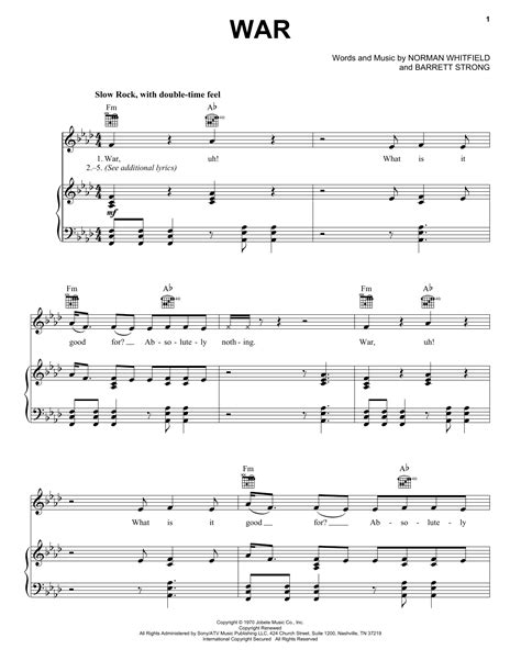 War by Edwin Starr Sheet Music for Piano, Vocal & Guitar Chords (Right ...