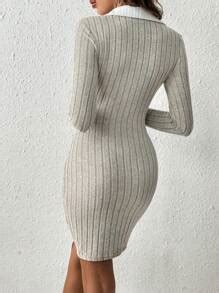 SHEIN Frenchy Contrast Collar Ribbed Knit Bodycon Dress | SHEIN USA