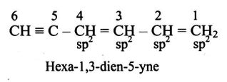 The number of sp 2 hybridised C-atom(s) in hexa-1,3-dien-5-yne is.