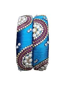 Buy Shanti Creations Traditional Blue Color Silk Thread Bangles For ...