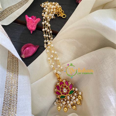 Precious Kundan Jadau Pendant Pearl Mala-Lotus-J328 – vrikshamindia