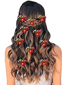 Buy Hair Flare Round Shape Flower with Golden Pearl Hair Pin/Wedding ...