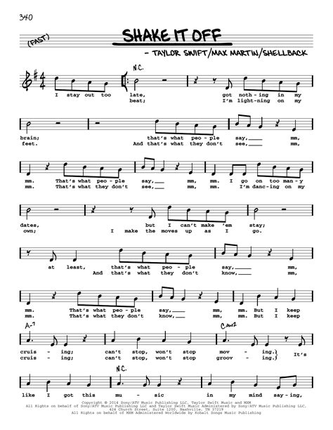 Shake It Off by Taylor Swift Sheet Music for Real Book – Melody, Lyrics ...
