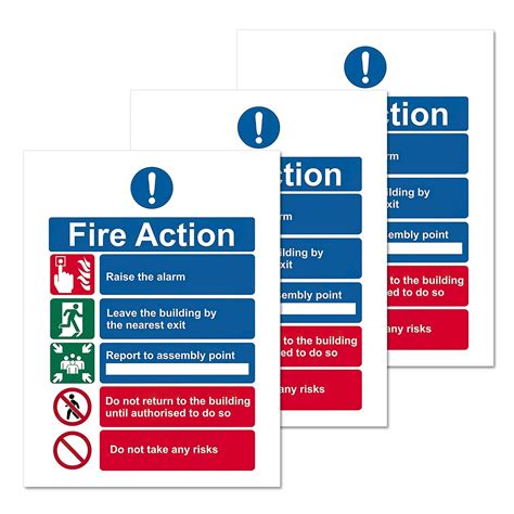 Buy 3 Pack Fire Action Notice Vinyl Sign 15 x 20 cm, Fire Assembly ...