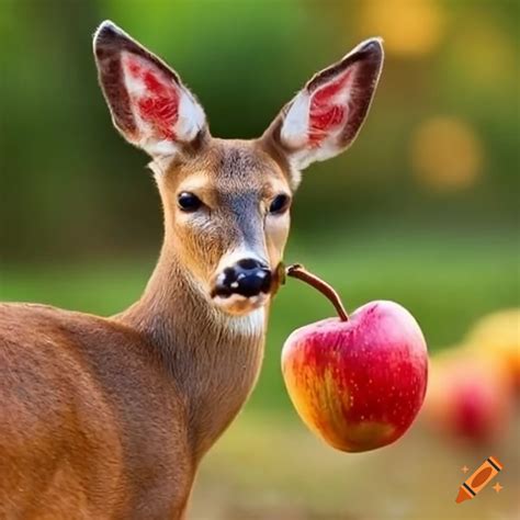 Deer eating a variety of apples on Craiyon