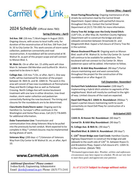 News Release: City of Carmel provides update on spring construction ...