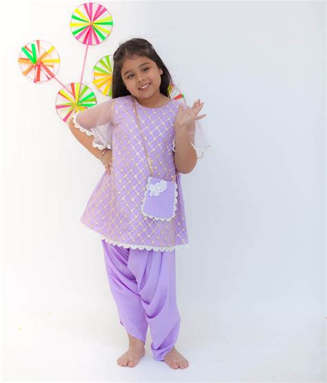 Buy Purple Boti Net Dhoti Set for Girls Online In India – FayonKids