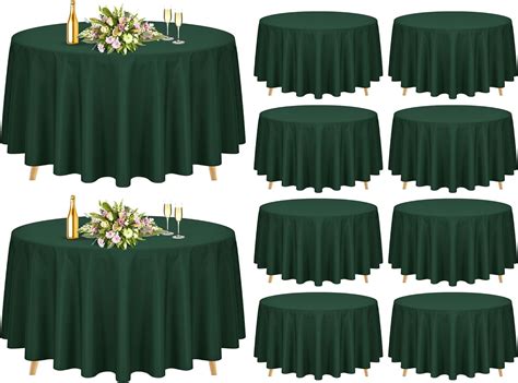 Pesonlook 10 Pack Hunter Green 120 Inch Round Tablecloths, Polyester ...