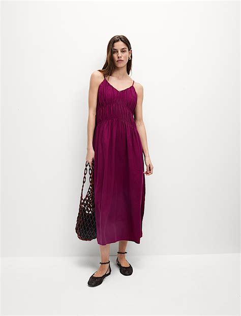 Buy Linen Rich V-Neck Strappy Midaxi Swing Dress at Marks & Spencer