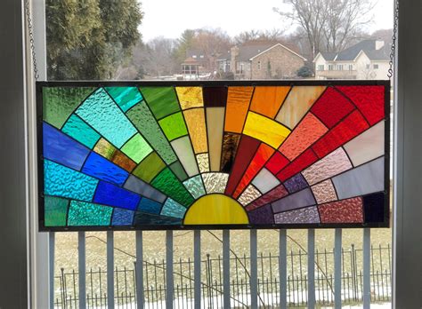 Stained Glass Panel Window Large Rainbow Arch Horizontal - Etsy in 2022 ...