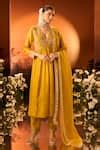 Buy Yellow Silk, Chanderi, Organza Embroidery Anarkali Set With Pant ...