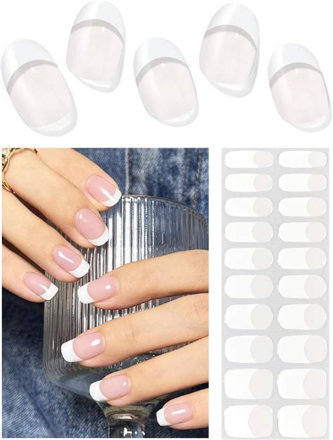 Amazon.com: Wahrshei Semi Cured Gel Nail Strips, Classic French 20pcs ...