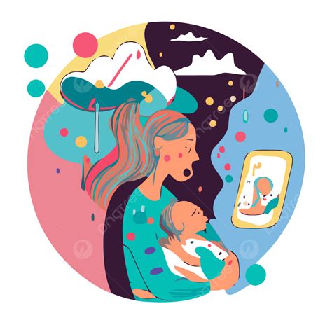 Depresión Post Parto Vector PNG ,dibujos Pegatina Clipart Madre Lleva Un Bebé Dibujos Animados ...