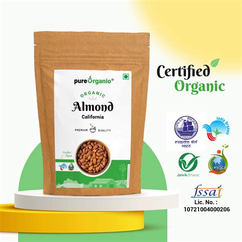 Pure Organio Organic Almonds (Badam) Indian Organic NPOP Certified