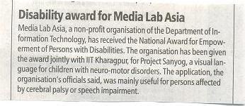 Disability award for Media Lab Asia - Digital India Corporation ...