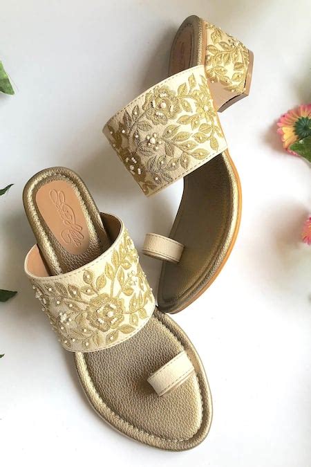 Buy Beige Floral Embroidered Block Heels by Sole House Online at Aza ...