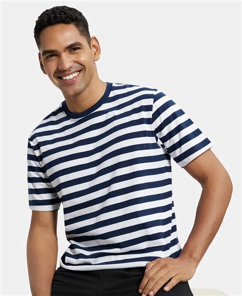 Buy Super Combed Cotton Rich Striped Round Neck Half Sleeve T-Shirt ...