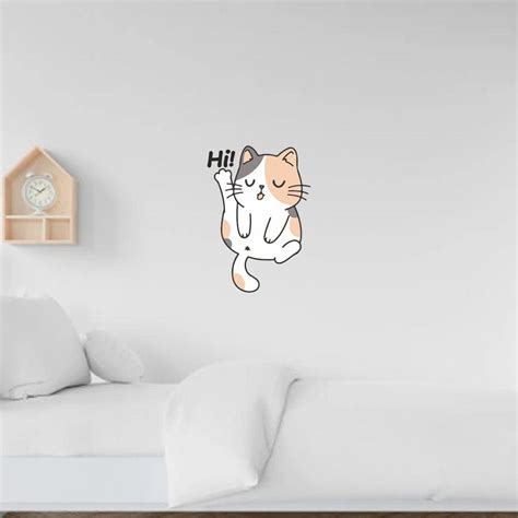 Hi Cat Wall Sticker (PVC Vinyl, 38 cm x 26 cm)Self-adhesive – Rangoli